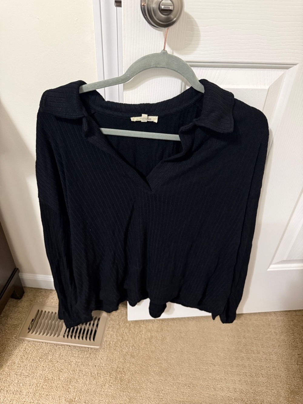 Madewell Black Ribbed Long-Sleeve Polo Sweater